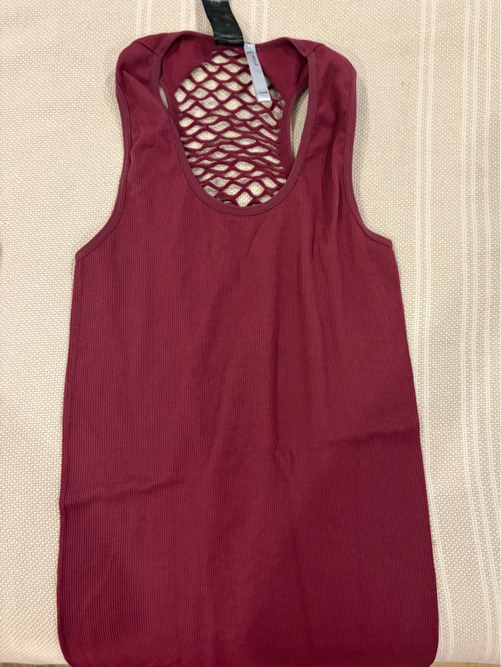 MonoB Ribbed Racerback Tank with Mesh Back - Burgundy